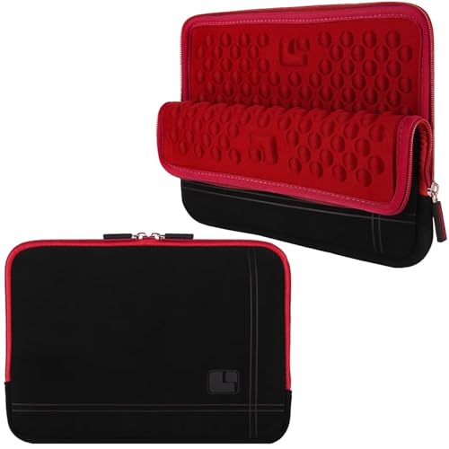 13 13.3 Inch Laptop Sleeve for Men and Women, Slim Water Resistant Neoprene Case with Shock Absorbent Padding and Back Pocket - color: Black / Red