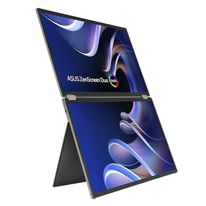 ASUS ZenScreen Duo OLED 360° Foldable Portable Monitor (MQ149CD) - Dual 14-inch, 16:10, 1920x1200, DisplayHDR400 True Black, 100% DCI-P3, Delta<2, Dual USB-C, Mini-HDMI, Kickstand, 3 yr Warranty - style: 14" Duo OLED Fodable USB-C