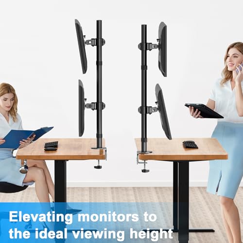 Vertical Dual Monitor Stand, Stacked Monitor Mount for 2 Screen Max 32 inches, Computer Monitor Arm Holds up to 17.6 lbs Each, Height Adjustable, Swivel, Tilt Monitor Desk Mount, VESA 75/100