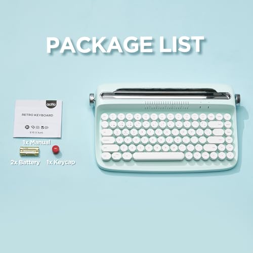 YUNZII ACTTO B303 Wireless Typewriter Keyboard, Bluetooth Connection, Cute Retro Aesthetic Design with Integrated Stand for Tablet, Phone, PC and Win/Mac/Android (B303, Sweet Mint) - style: Sweet Mint