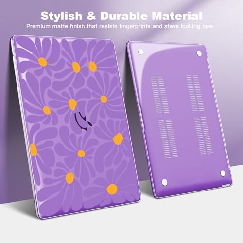 Teryeefi Compatible with MacBook Air 13 inch Case M1 2021 2020 2019 2018 Release A2337 A2179 A1932 with Touch ID, Plastic Hard Shell & Keyboard Cover & USB Adapter - Abstract Purple Flower 134 - color: Abstract Purple Flower 134