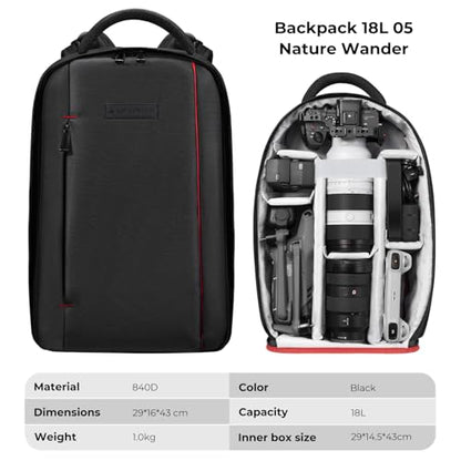 K&F CONCEPT Camera Backpack, Lightweight 16L with Laptop Compartment | 16L Lightweight, 180 Degree Open, Custom Dividers, with 14in Laptop Compartment & Tripod Holder, for Canon/Nikon/Sony, B08 - style: 03-black-red