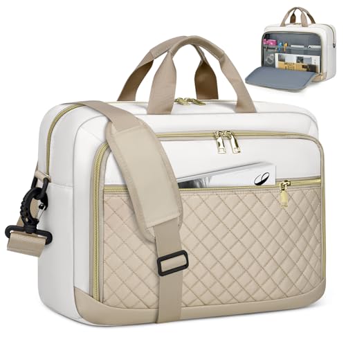 NEWHEY Laptop Bag 17.3 Inch Laptop Briefcase for Women Large Computer Bag | Water-resistant Shoulder Messenger Bag with Multi-Pockets & Padded Strap for Business Office Work College Khaki&Beige - color: Khaki&beige, size: 17 inch