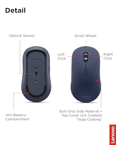 Lenovo Yoga Bluetooth Silent Mouse, 3 Level DPI Adjustment, 36 Month Battery Life, Bluetooth 5.3, 3 Device Paring, Whisper Quiet, Programmable Buttons, Smooth Finish, Cosmic Blue - color: Cosmic Blue