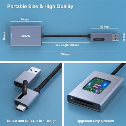 BENFEI SD 4.0 Card Reader, USB-C/USB-A 2-in-1 Memory Card Reader, for SDXC, SDHC, SD, MMC, RS-MMC, Micro SDXC, Micro SD, Micro SDHC Card, UHS-II, and UHS-I Cards - color: SD 4.0
