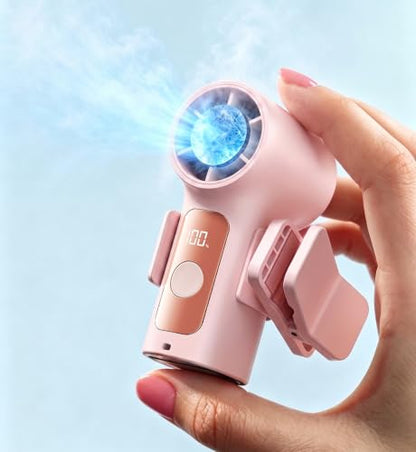 Portable Handheld Mini Fan with Ice Cooling Plate, Personal Clip On Turbo Fan Rechargeable, 18000 RPM 6 Speeds, 360° Detachable Clip, Pocket AC Fans Blow Cold Air for Beach Car Stroller Travel Makeup - color: Pink