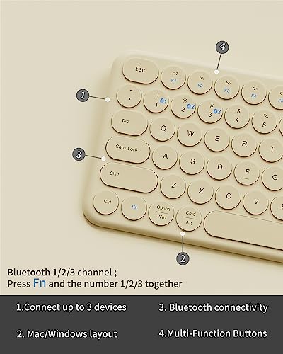 Mini Bluetooth Keyboard, Low Profile Quiet Keys (Khaki) | 78-Key Round Keycaps, Multi-Device Connection for iPad, Tablet, Laptop, PC, Mac - color: KHAKI