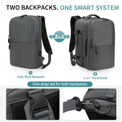 2-in-1 Travel Backpack for Men, Expandable 16" Laptop Backpack with Detachable Briefcase, Water-Resistant Carry-On Business Bag with USB-C, Gray - color: Gray