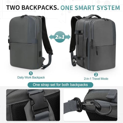 2-in-1 Travel Backpack for Men, Expandable 16" Laptop Backpack with Detachable Briefcase, Water-Resistant Carry-On Business Bag with USB-C, Gray - color: Gray