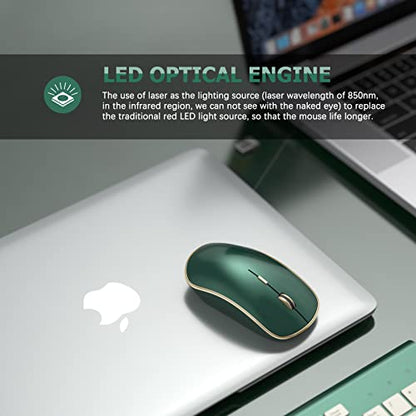 JOYACCESS 2.4G Slim Wireless Silent Mouse, Portable Wireless Computer Mouse with 5 Adjustable DPI Levels, USB Mice for Desktop, Notebook, MacBook, Chromebook, PC (Green) - color: Green