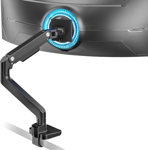 ARES WING Ultrawide Monitor Arm for 17 to 49 Inch Heavy Duty Curved Screen, Holds 44 Lbs, Adjustable Gas Spring Monitor Arm Desk Mount with C Clamp, Grommet Base, 75/100 Vesa Mount, Black - color: Black, size: NON USB