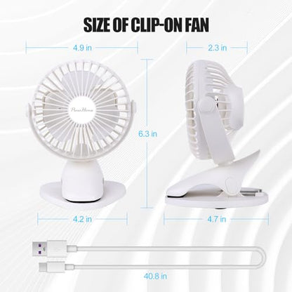Portable Clip Fan Battery Operated,3 Speeds USB Rechargeable Mini Table Fan with Strong Airflow,360°Rotation Ultra Quiet Personal Desk Fan for Home Office Bedroom Dorm Stroller Camping(White) - color: White