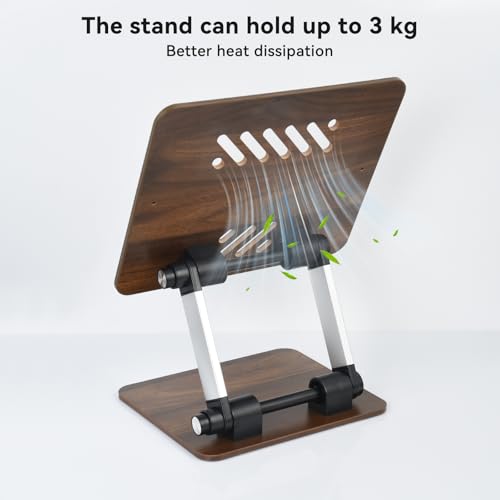 aceyoon Walnut Wood Laptop Stand 180° Adjustable Retro Style Foldable Notebook Riser Heat Dissipation Vintage Desktop Book Stands Natural Grain Laptop Bracket Compatible with 10-15.6” Laptops