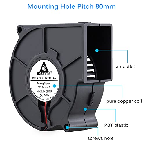 GDSTIME 75mm X 30mm USB Blower Fan with 3 Speeds Control, 5V Powered DC Brushless Turbine Turbo Cooling Fan - size: 75mm x 30mm