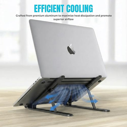 Laptop Stand, Portable Laptop Holder Computer Stand for Desk, Metal Foldable Laptop Riser with 6 Levels Height Adjustment, Compatible with MacBook, HP, Lenovo, Dell,Black - color: Black