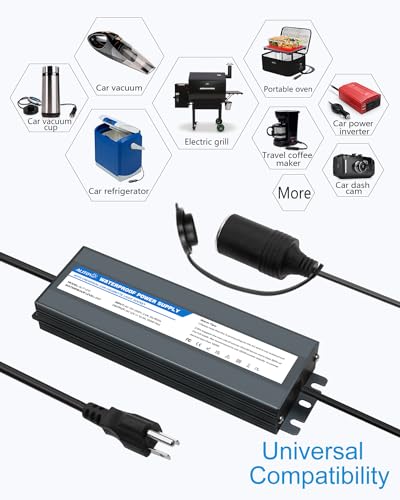 ALITOVE AC to DC Converter 110V to 12V 12.5A Cigarette Lighter Adapter | Waterproof AC to DC Adapter 150W，120V to 12 Volt Converter 12.5Amp 10A, for for Car Vacuum Fridge Inflator and Other Device - size: 12.5A 150W (IP67)