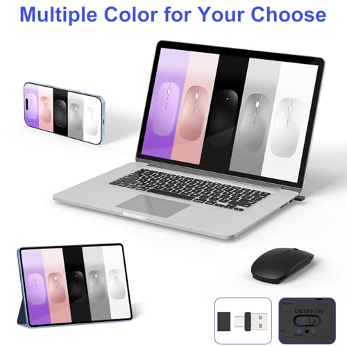 Bluetooth Wireless Mouse for MacBook Air Mac Pro iPad Laptop Computer Pad Optical Rechargeable Slim Silent Dual Mode (2.4G USB-C/USB-A&Bluetooth 5.2/3.0) Mouse Jiggler for Computer Awakening (Black) - color: Black