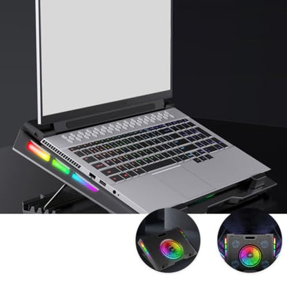 Artibetter Adjustable Laptop Cooling Stand Quiet Foldable Cooler with RGB Lighting with Five Levels Height Adjustment, Plastic and Iron Mesh Material, for Gaming and Office Use