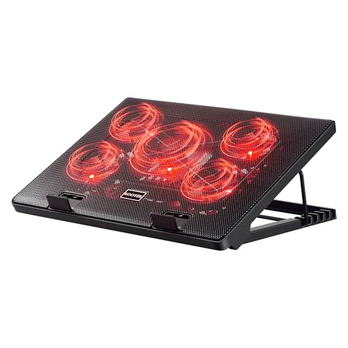 Kootek Laptop Cooling Pad, Laptop Cooler with 5 Quiet Fans for 12"-17" Computer PC Notebook Gaming Laptop Fan, Height Adjustable Laptop Cooling Stand Laptop Accessories, Red - color: Red