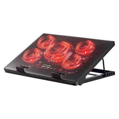 Kootek Laptop Cooling Pad Cooler Stand with 5 Quiet Fans for 12"-17" Laptop | 5 Fans, USB Powered, Laptop Cooling Stand with 2 USB Hub, 6 Adjustable Height, 360° Cooling Coverage, Anti-Slip, Red LED - color: Red