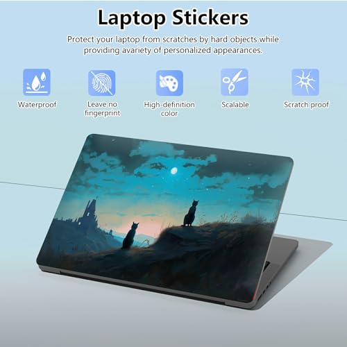 Universal Laptop Skin Sticker with 2 Wrist Pad Skins, Waterproof Scratch Resistant Vinyl Laptop Cover Decal, Cut to Fit for 11–15.6 Inch MacBook HP Dell Lenovo, Cats Watch Stars - color: Cats Watch Stars