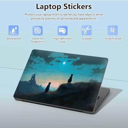 Universal Laptop Skin Sticker with 2 Wrist Pad Skins, Waterproof Scratch Resistant Vinyl Laptop Cover Decal, Cut to Fit for 11–15.6 Inch MacBook HP Dell Lenovo, Cats Watch Stars - color: Cats Watch Stars