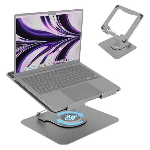 Adjustable Laptop Stand for Desk,Portable Laptop Holder with 360° Rotating Base,Ergonimic Foldable Laptop Riser, Compatible with MacBook Air/Pro,HP,Dell,Lenovo and All Laptops(10-17 inch),Silver Gray - color: Silver gray