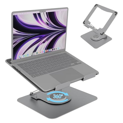 Adjustable Laptop Stand for Desk,Portable Laptop Holder with 360° Rotating Base,Ergonimic Foldable Laptop Riser, Compatible with MacBook Air/Pro,HP,Dell,Lenovo and All Laptops(10-17 inch),Silver Gray - color: Silver gray