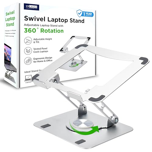 Uncaged Ergonomics Swivel Laptop Stand for Desk, Adjustable Computer iPad Stand for Desk w/ 360 Rotation, Portable Laptop Holder for Home Office Ergonomic Supplies (Silver) - color: Grey