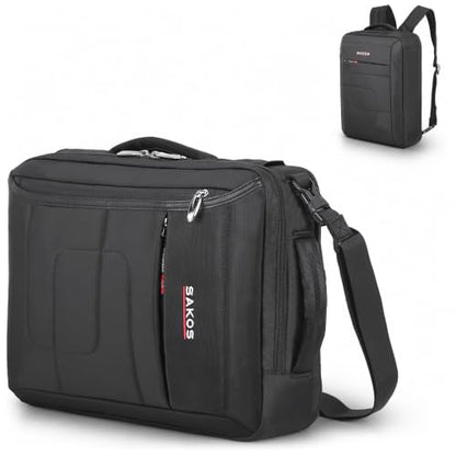 SAKOS Flash 3 in 1 Laptop Bag, 15.6 Inch Convertible Messenger, Shoulder Bag & Backpack, Water Repellent Travel Bag, Professional Work Bag for Men & Women, Briefcase with Laptop Compartment - Black - color: 3. Flash - Black
