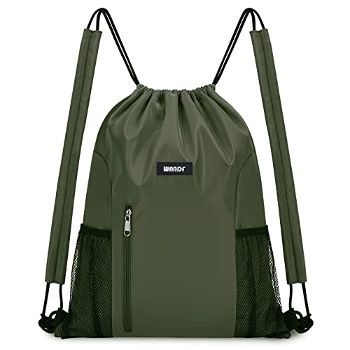 WANDF Drawstring Backpack, Gym String Bag with Shoulder Pad | Water-Resistant, Sports, Travel, Beach, Daily Carry, for Men Women - color: M, Dark Green, size: Medium