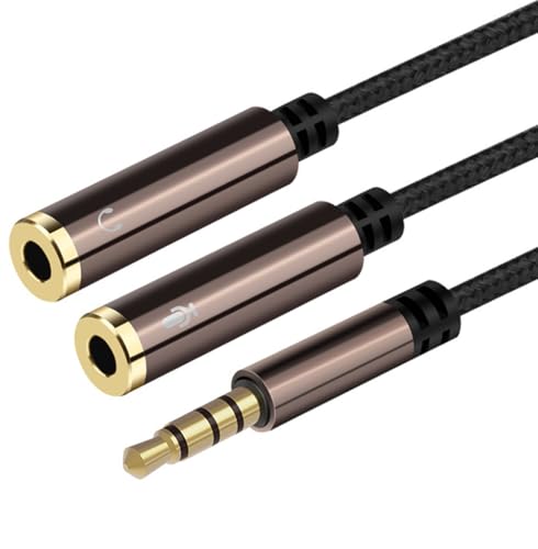 Mepsies Headphone Splitter, 3.5mm Aux Plug to Dual Jack Headset Mic Adapter | Stereo Audio Microphone Y Splitter Extension Cable for Laptop, Smartphone, Tablet, Headset, Speaker and More
