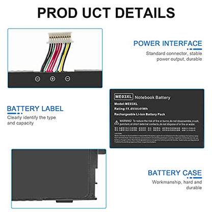 ME03 ME03XL Laptop Battery for HP Stream 11-D 13-C Series 13-c110nr 13-c010nr 13-c014tu 11-d010nr 11-d020nr 11-d010wm 11-d011wm Notebook 787521-005 787089-541 TPN-Q154 TPN-Q155 TPN-Q156 HSTNN-UB6M - size: 10.59*3.04*0.24inch