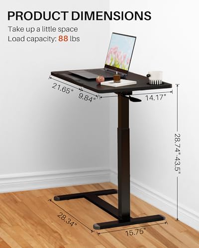 Overbed Table with Wheels, Pneumatic Lift, Foldable Top (Black) | 0-70° Tilt Desktop Bedside Table, Hidden Casters,1.18 In Low-Profile Base Slides Under Beds and Sofas, Holds 88 Lbs - color: Black