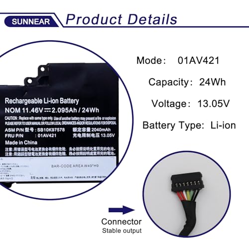 01AV421 01AV419 Laptop Battery for Lenovo ThinkPad T470 T480 T580 A475 A485 | 11.46V 24Wh; Battery Replacement for Lenovo ThinkPad P25; 01AV420 01AV489 SB10K97576 SB10K97578 - size: 9.96*3.62*1.3 inches 01AV421