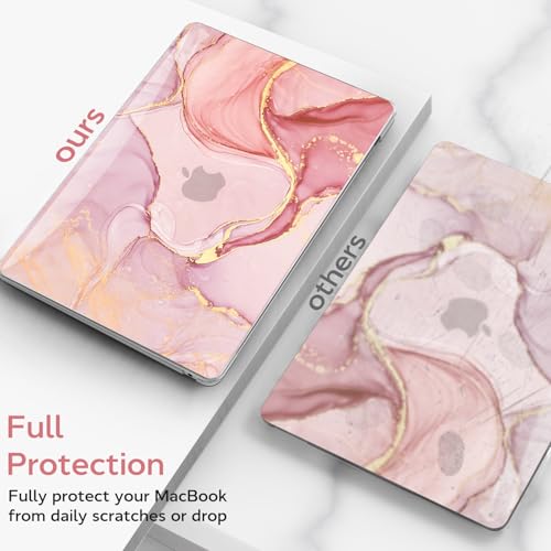 B BELK Compatible with MacBook Air 13 inch Case 2021 2020 2019 2018 M1 Chip | A2337 A2179 A1932, Plastic Laptop Hard Shell for MacBook Air 13.3 inch Case & Keyboard Cover & Screen Protector, Pink Marble - color: Pink Gold Marble