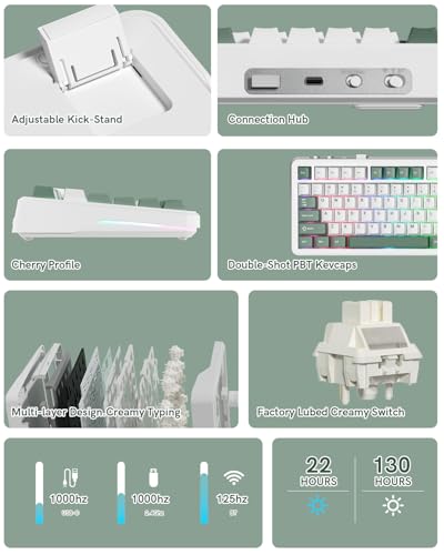 L75 75% Mechanical Keyboard, Wireless Gaming Keyboard with Multifunction Knob, Creamy Gasket Structure, Hot Swap, RGB Backlight, PBT Keycap, Custom Driver, Compact Layout for Win/Mac/PC - color: Green