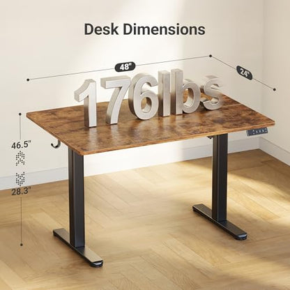 Claiks Electric Height Adjustable Standing Desk, 48x24 Inch, Rustic Brown | Smooth Height Adjustment, 4 Memory Presets, Cable Management Hub&Hook, Stable Steel Frame, 176lbs Capacity, Easy Assembly - color: Rustic Brown, size: 48