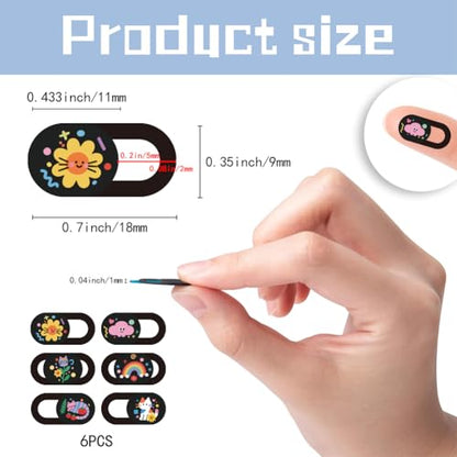 6Pcs 6 Styles Camera Cover Slide Cute 0.04 Inch Privacy Guard Accessories, Thin Camera Privacy Blocker Flowers Cat Cloud Rainbow Pattern for Laptop Desktop Computer Tablet Notebook Home Use - color: Mixed Shapes