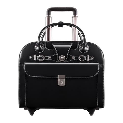 McKlein EDGEBROOK, Top Grain Cowhide Leather, 15" Leather Vertical Wheeled Ladies' Laptop/ Computer & Tablet Business Briefcase Bag/ Women's Rolling Overnight Travel Bag, Removable trolley case