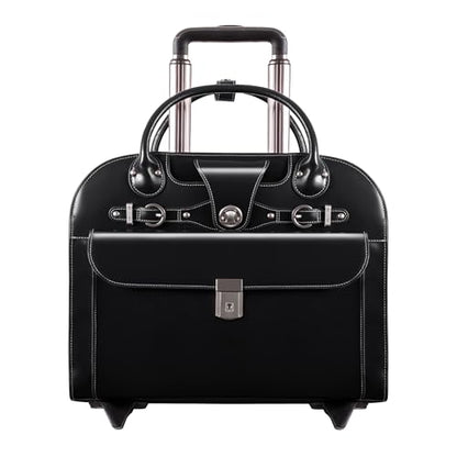 McKlein EDGEBROOK, Top Grain Cowhide Leather, 15" Leather Vertical Wheeled Ladies' Laptop/ Computer & Tablet Business Briefcase Bag/ Women's Rolling Overnight Travel Bag, Removable trolley case