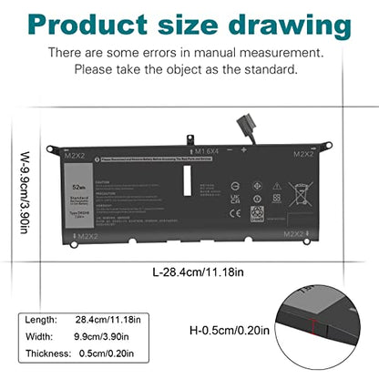 DXGH8 0H754V H754V G8VCF G8VCF6C HK6N5 Battery for Dell Inspiron 13 7000 7390 7391 2-in-1 5390 5391 14 7400 7490 Latitude 3301 E3301 XPS 13 9370 9380 2019 Vostro 5390 5391, P113G001 P82G P82G001 - size: 11.18*3.9*0.2inch DXGH8