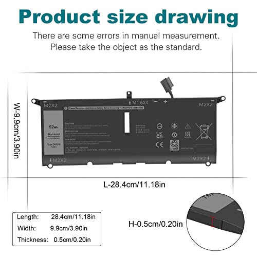 TREE.NB DXGH8 Battery for Dell XPS 13 9370 9380 2019 Inspiron 13 7390 7391 2-in-1 5390 5391 Latitude 3301 E3301 Vostro 5390 5391 Series 0H754V H754V G8VCF P82G HK6N5 7.6V/52Wh - size: DXGH8