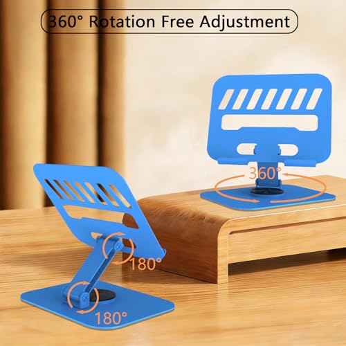 Large Metal Tablet Stand 360° Rotation for 4-16” Tablet, Blue | Suitable for All iPad Models, Stability Base, Fully Folded, Easy to Store and Carry, Wide Footrest, Heat Dissipation Design - color: Blue