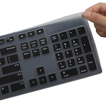 Keyboard Cover Skin for Dell KM636 KB216 KB216t KB216d KB216p Wired & Wireless Keyboard, Dell Optiplex 5250 3050 3240 5460 7450 7050, Dell Inspiron Desktop 24" 27" 5400 5490 7700 7790 3475 3670 3477 - color: Black