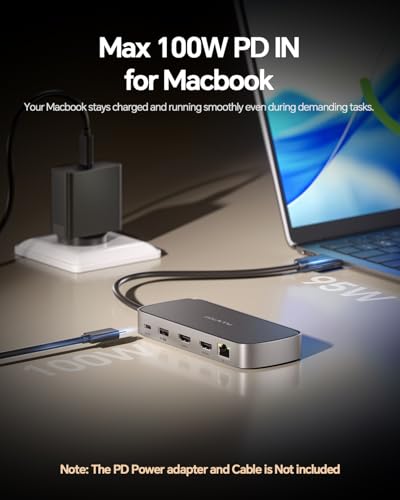 MacBook Pro Docking Station Dual Monitor 4K@60Hz for MacBook Pro/Air M5/M4/M3 Pro & Max, Mac Docking Station Dual Monitor, Macbook Pro Dock with 2HDMI,PD,Ethernet,USB A/C 10Gbps,SD/TF, USB 2.0