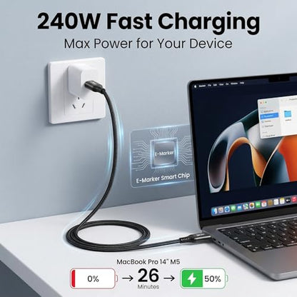 USB 4 Cable(2 Pack,6FT) 8K@60Hz/4K@120Hz USB C Monitor Cable, 40Gbps Braided USB-C Data Transfer Cord, 240W PD Fast Charging for Samsung, MacBook Pro, SanDisk, Lenovo, HP, iPhone 16, Dell - size: 6FT+6FT
