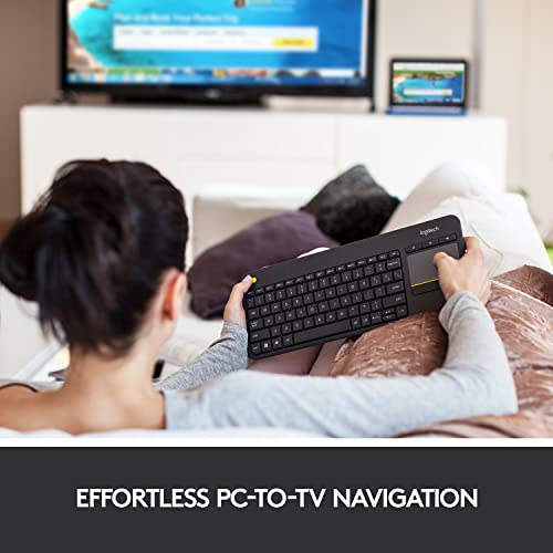Logitech K400 Plus Wireless Touch TV Keyboard with Easy Media Control and Built-in Touchpad, HTPC Keyboard for PC-Connected TV, Windows, Android, ChromeOS, Laptop, Tablet - Black