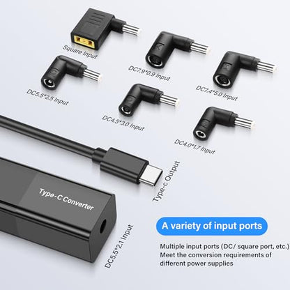 SinLoon PD 65W DC to USB C Cable DC 5521 Female to Type C Male Power Charging Cable with DC 5525 7450 7909 4530 4017 Square Converters Support 5V 9V 12V 15V 20V for Phone Tablet Laptop