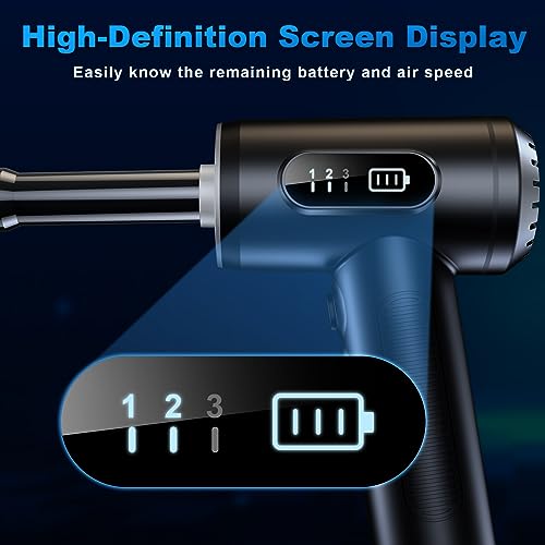 FRESMOL Compressed Air Duster, Rechargeable Cordless Electric Air Blower | 3-Gear Adjustable, 100000RPM, Smart LED Display, LED Light, Keyboard, PC, Car, Home Cleaning, Replaces Canned Air, Black - color: Black